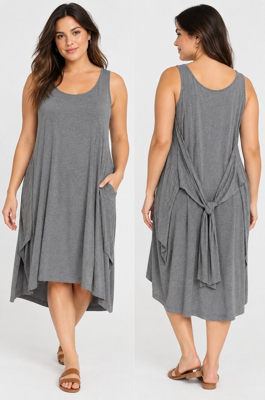 A New Day Gray Dress Size XXL Slip On Comfort Women Sleeveless Wrap Tie